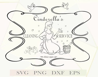 CendrillonSVG, Cendrillon Service de nettoyage des cliparts Svg, Service de nettoyage princesse SVG Png Dxf Eps téléchargement numérique