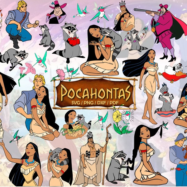 70+ Pocahontas Svg Png Dxf Pdf, Pocahontas Bundle Téléchargement instantané Fichier coupé Clipart Svg Bundle Cricut Silhouette Imprimable