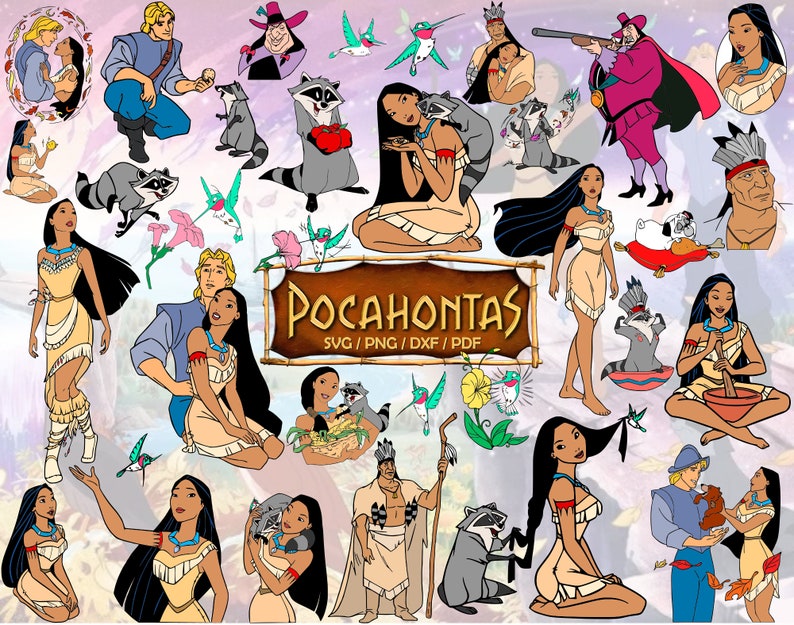70 Pocahontas Svg Png Dxf Pdf, Pocahontas Bundle Téléchargement instantané Fichier coupé Clipart Svg Bundle Cricut Silhouette Imprimable image 1
