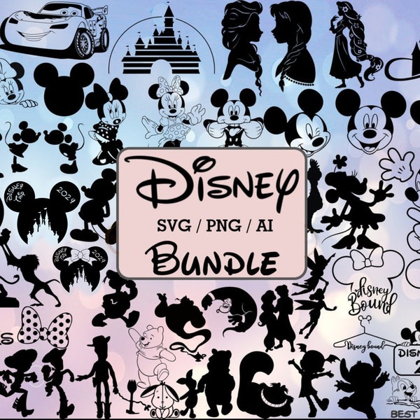 50+ Bundle svg png ai files for Cricut or Silhouette Clipart, MickeySvg, Princesses Svg, Disneyland castle Svg