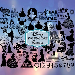 50+ Bundle Mickey svg png dxf files for Cricut or Silhouette Clipart, MickeySvg, Princesses Svg, Disneyland castle Svg