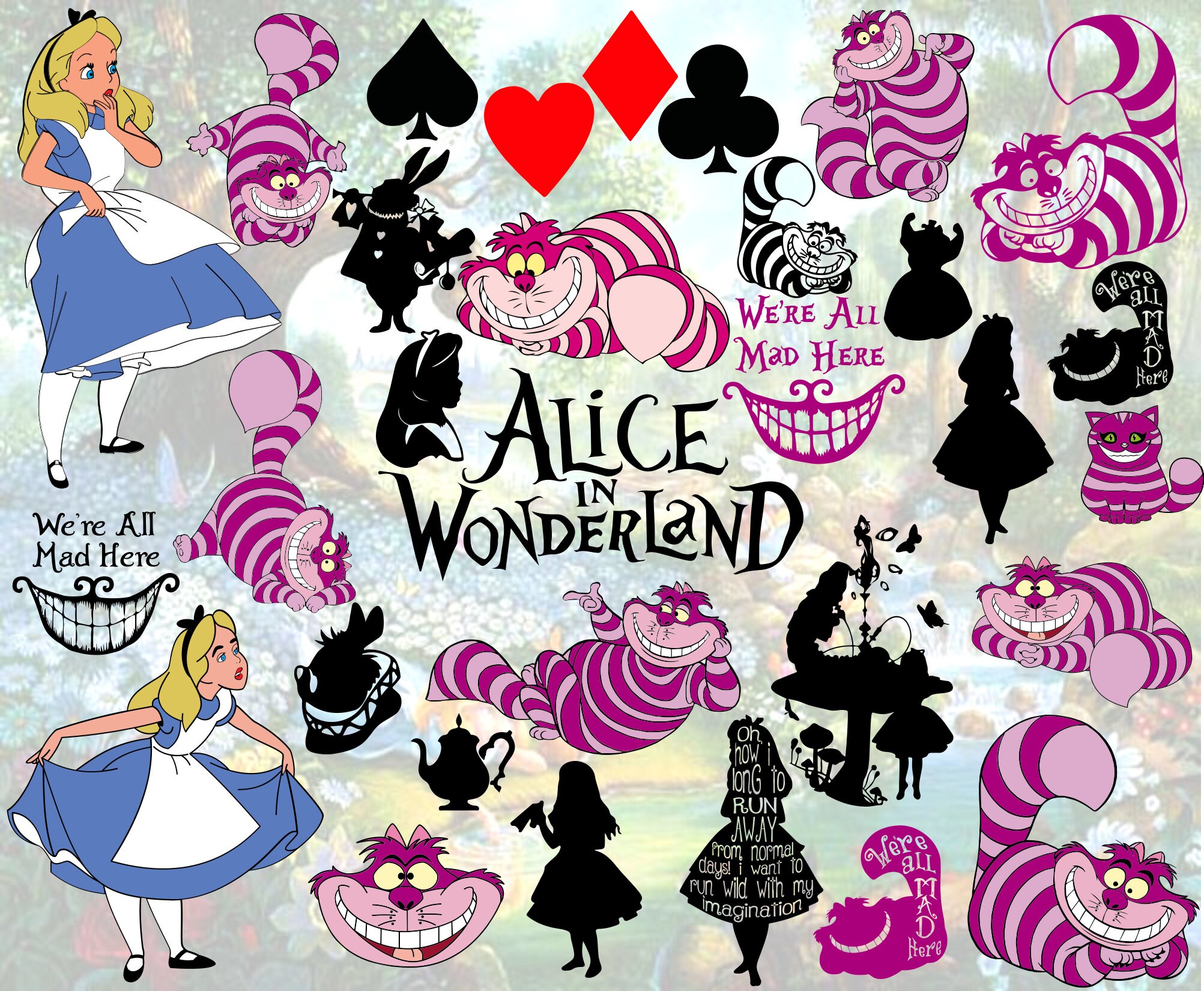 50+ Alice Svg Png, Wonderland Instant Download Cut File Clipart Svg ...