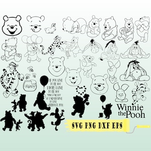 Winnie ThePooh svg, Winnie cut file, Winnie Files for Cricut or Silhouette Printable file Clipart, Winnie and friends Svg, Eeyore Svg Png