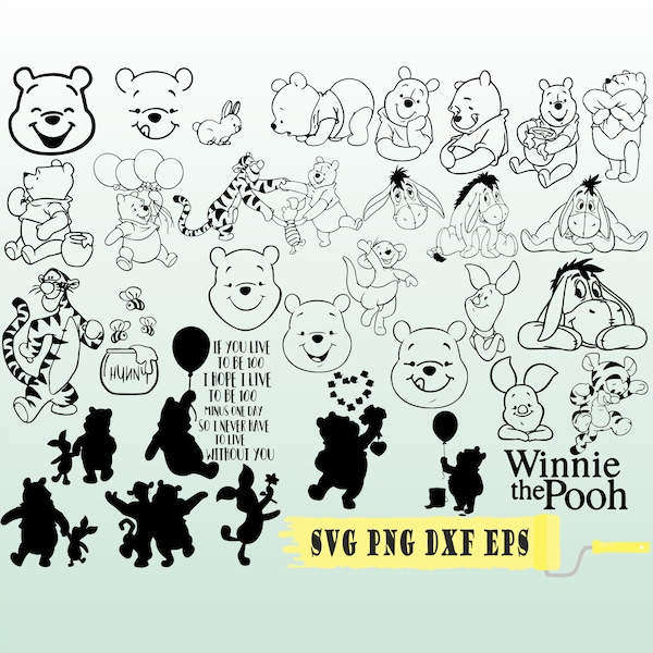 Winnie ThePooh svg, Winnie cut file, Winnie Files for Cricut or Silhouette Printable file Clipart, Winnie and friends Svg, Eeyore Svg Png