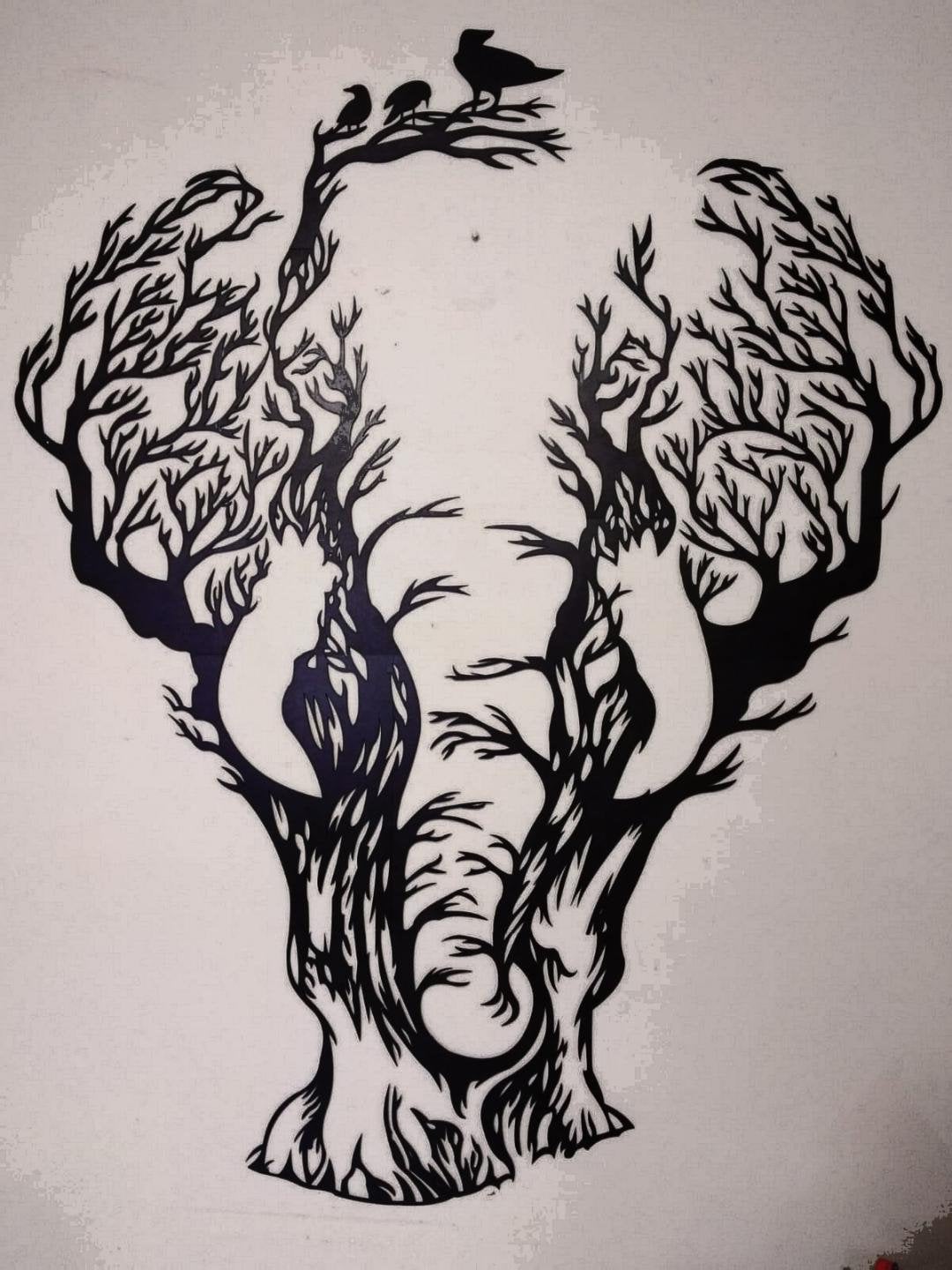 Elephant Wall art, Tree Art, Animals, Laser Cut, Vector
