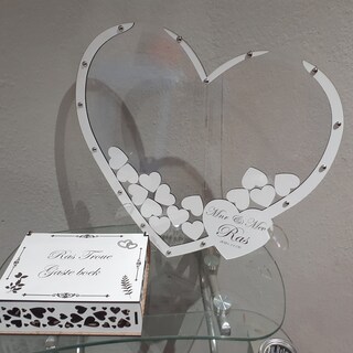 Libro Degli Ospiti Per Matrimonio Effetto Legno Con Cuore Bianco - 144 Pagine, Formato 21,5x21,5 Cm, Stile Rustico