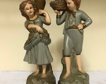 1940's New Art Wares Boy & Girl Chalkware Pair