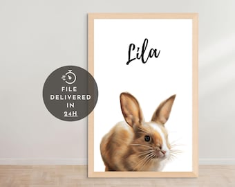 Custom rabbit portrait, Pet portrait rabbit, Pet bunny owner gift, Baby Rabbit Portrait, Bunny gift for her, Rabbit portrait art