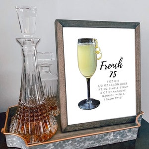 French 75 Cocktail | Sofort Download | Getränk Rezept | Barschild | Cocktail Druck | Signature Cocktail | Bar Dekor | Druckbar