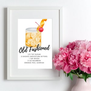 Old Fashioned | Instant Download | drink recipe | bar sign | Cocktail print | Signature Cocktail | bar decor | Printable | bar cart art