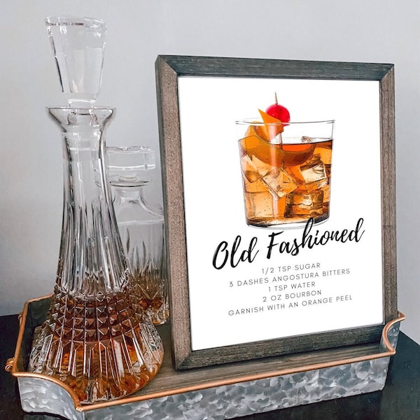 Old Fashioned cocktail | Instant Download | drink recipe | bar sign | Cocktail print | Signature Cocktail | bar decor | Printable