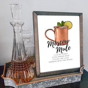 Moscow Mule cocktail with drink recipe | Instant Download | bar sign | Cocktail print | Tiki Cocktail | Signature Cocktail | bar decor