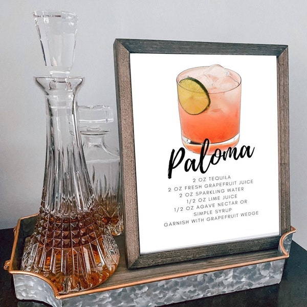 Paloma cocktail | Instant Download | drink recipe | bar sign | Cocktail print | Signature Cocktail | bar decor | Printable