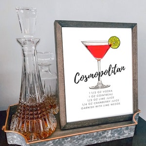 Cosmopolitan cocktail | Instant Download | drink recipe | bar sign | Cocktail print | Signature Cocktail | bar decor | Printable