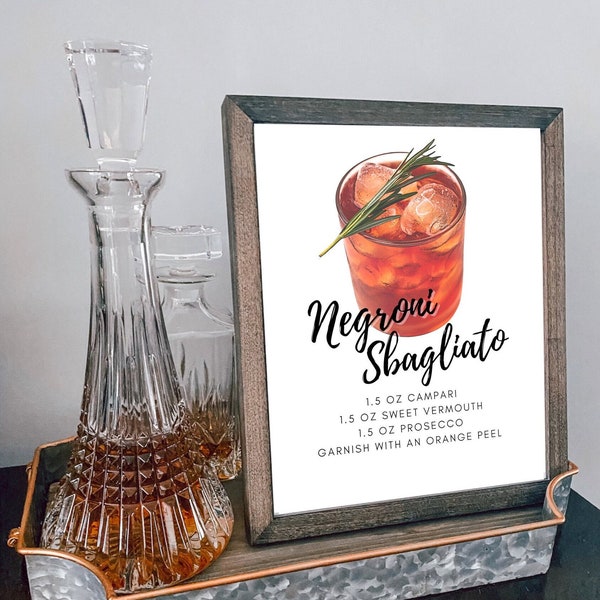 Negroni Sbagliato with prosecco | Instant Download | drink recipe | bar sign | Cocktail print | Signature Cocktail | bar decor | Printable