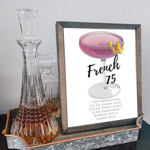 Empress Gin French 75 cocktail | Instant Download | drink recipe | bar sign | Cocktail print | Signature Cocktail | bar decor | Printable