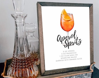 Coquetel Aperol Spritz | Download instantâneo | Receita de bebida | Placa de bar | Impressão de coquetel | Coquetel exclusivo | Decoração de bar | Para impressão