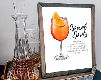 Impressão de Aperol Spritz | Download instantâneo | Receita de bebida | Placa de bar | Impressão de coquetel | Coquetel exclusivo | Decoração de bar | Para impressão