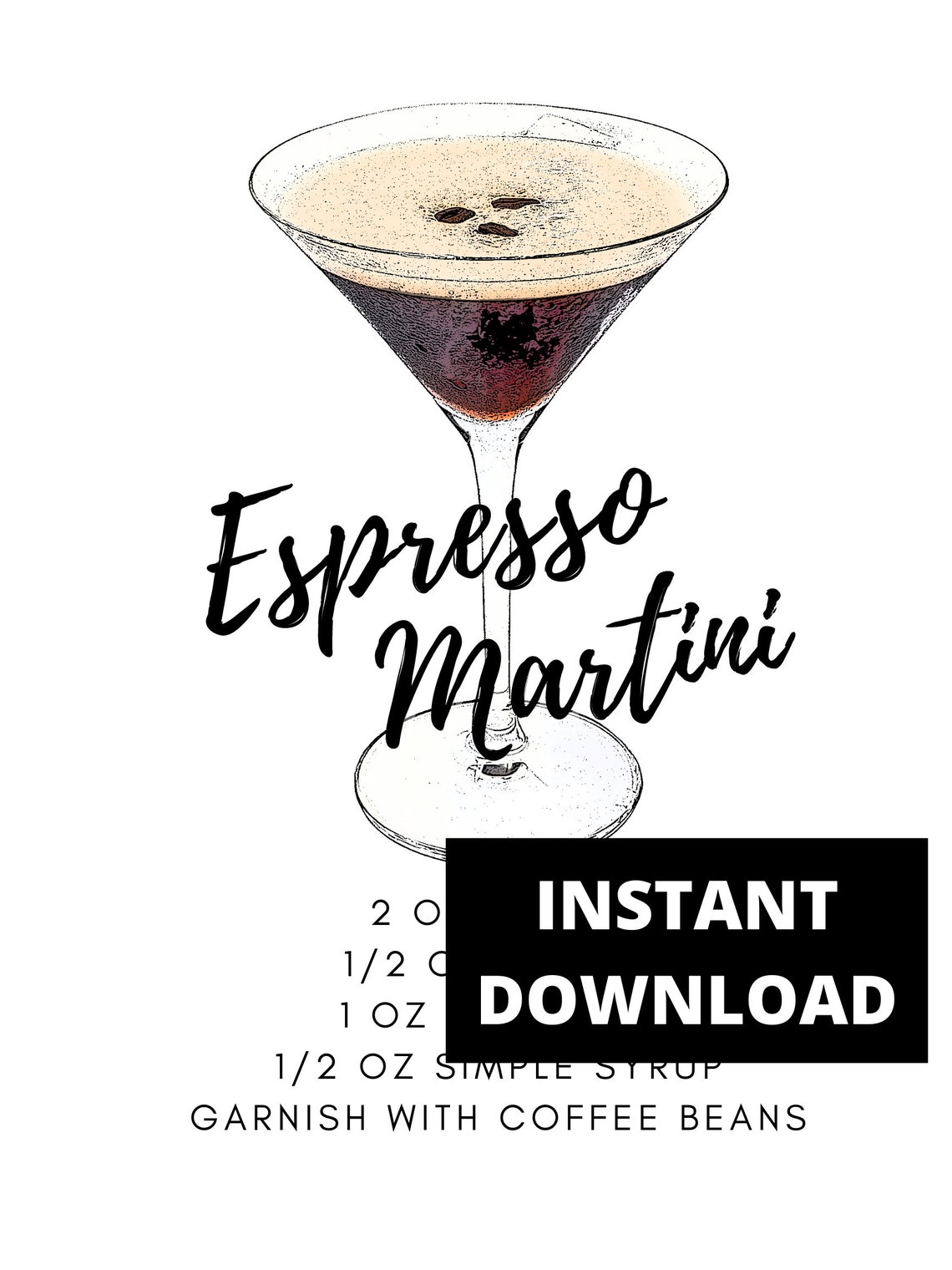 Espresso Martini Cocktail | Instant Download | Drink Recipe | Bar Sign | Cocktail Print ...