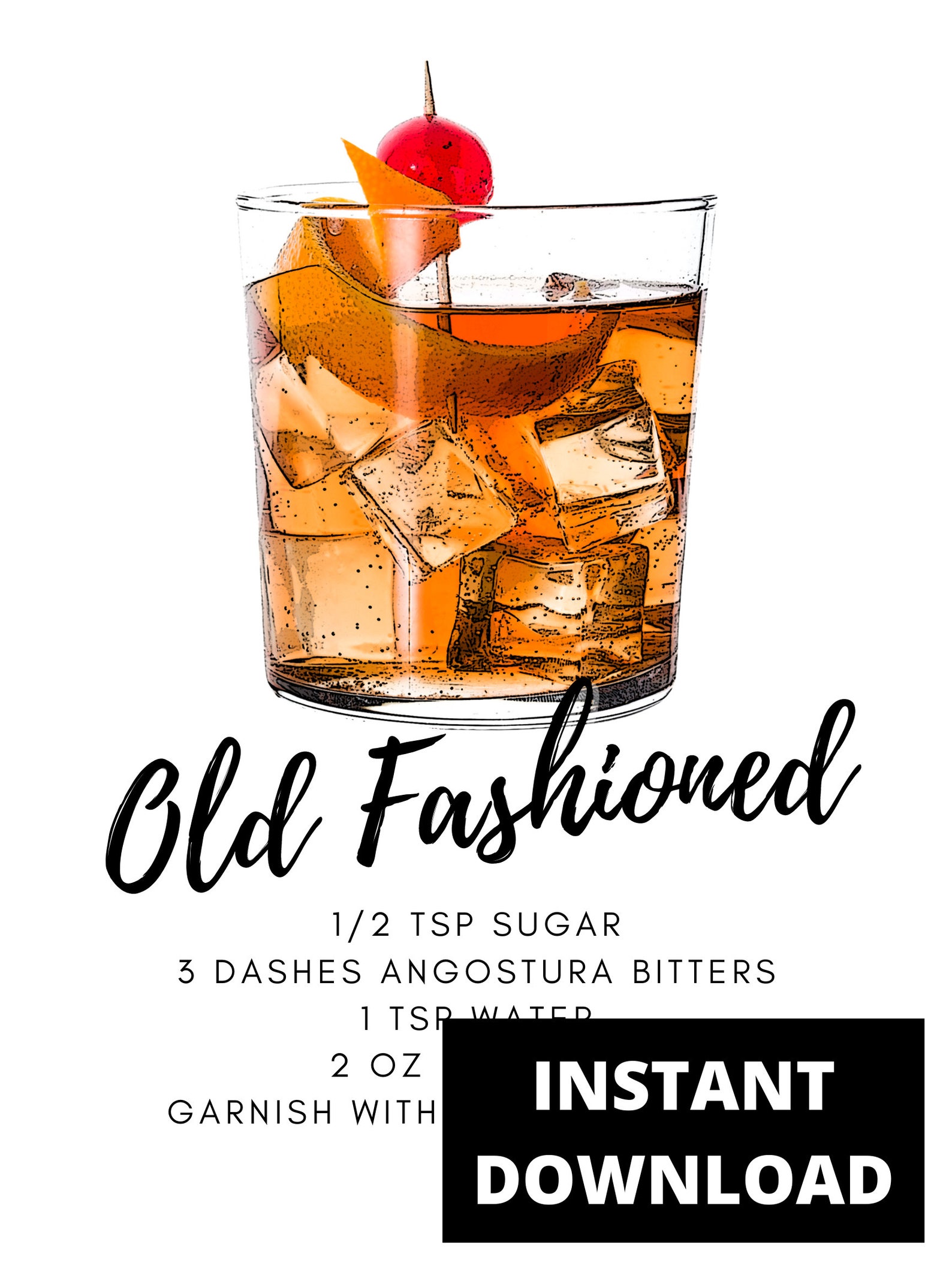 Old Fashioned Cocktail | Instant Download | Drink Recipe | Bar Sign ...