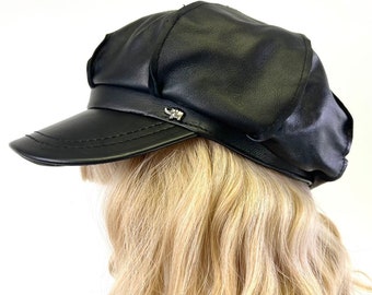 100% Genuine Lambskin Real Leather Baggy Newsboy Cap / Hat One Size