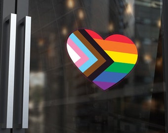 Pride LGBTQ+ (Plus) Heart Window Vinyl Self Cling Removable Rainbow