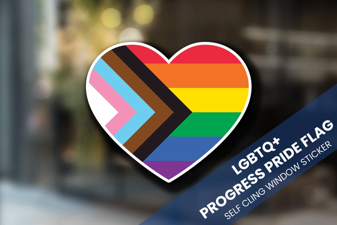 LGBTQ+ Progress Pride Heart Self Cling Window Sticker Reusable - Etsy