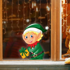 Peeping Elf Christmas Window Sticker / Cling Window Stickers