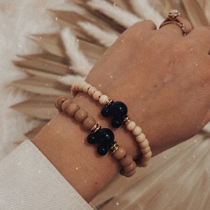 Wood Mickey Head Bracelet | Mickey Disneyland Beaded Bracelet | Stretch Disneyland Bracelet