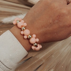 Mickey Mouse Head Bracelet | Disneyland Stretch Bracelet | Mickey Pink & Gold Bracelet