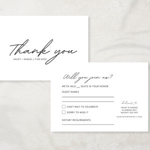 Minimal Modern Wedding RSVP Suite | Simple Elegant Wedding Thank You Card Template | Printable Minimalist Wedding RSVP & Thank You Card Set