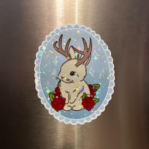 Jackalope Bunny Rabbit Roses Cameo Aesthetic Light Decorative Fridge Board Magnet