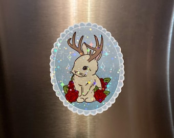 Jackalope Bunny Rabbit Roses Cameo Aesthetic Light Decorative Fridge Board Magnet