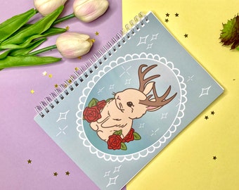 Jackalope en Rozen Cameo Konijntje| WOLPERTINGER| Volkskunde| Cryptid herbruikbare stickercollectie albumboekdagboek