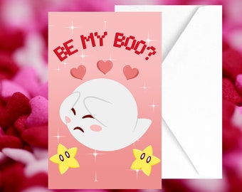 Super Mario Bros "Be my Boo?" Ghost Valentines Day card and vinyl sticker| video game|  kawaii |geek nerd| Nintendo
