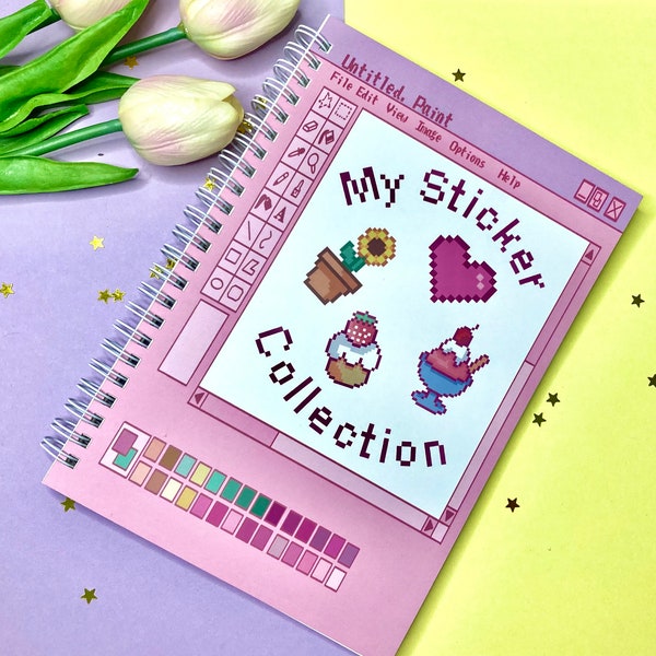 My Sticker Collection MS Paint Retro Pixle Art Reusable Sticker Collection Album Book Journal| Pink Kawaii
