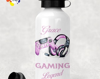 Personalised Gaming Legend Water Bottle With Two Lids 600ml Girls/Boys