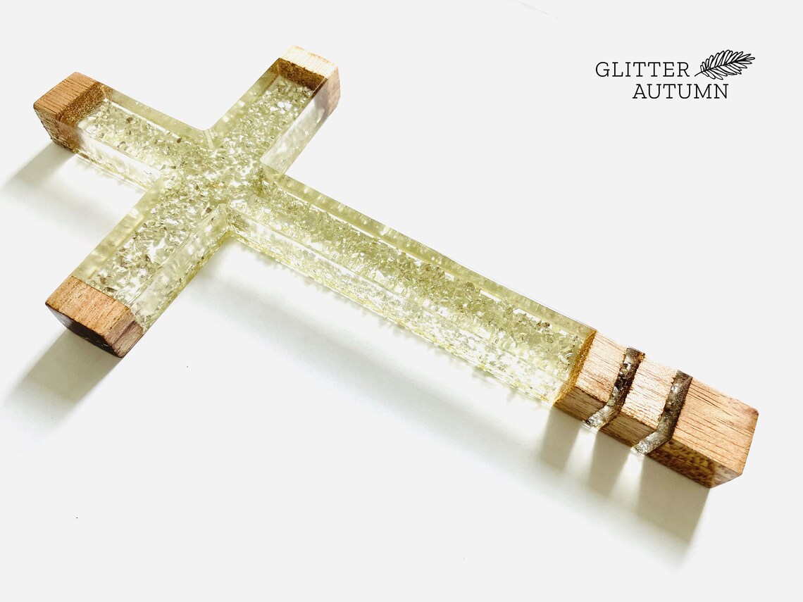 Clear Epoxy Resin Cross Wall Hanging With White Silver Stones Etsy UK