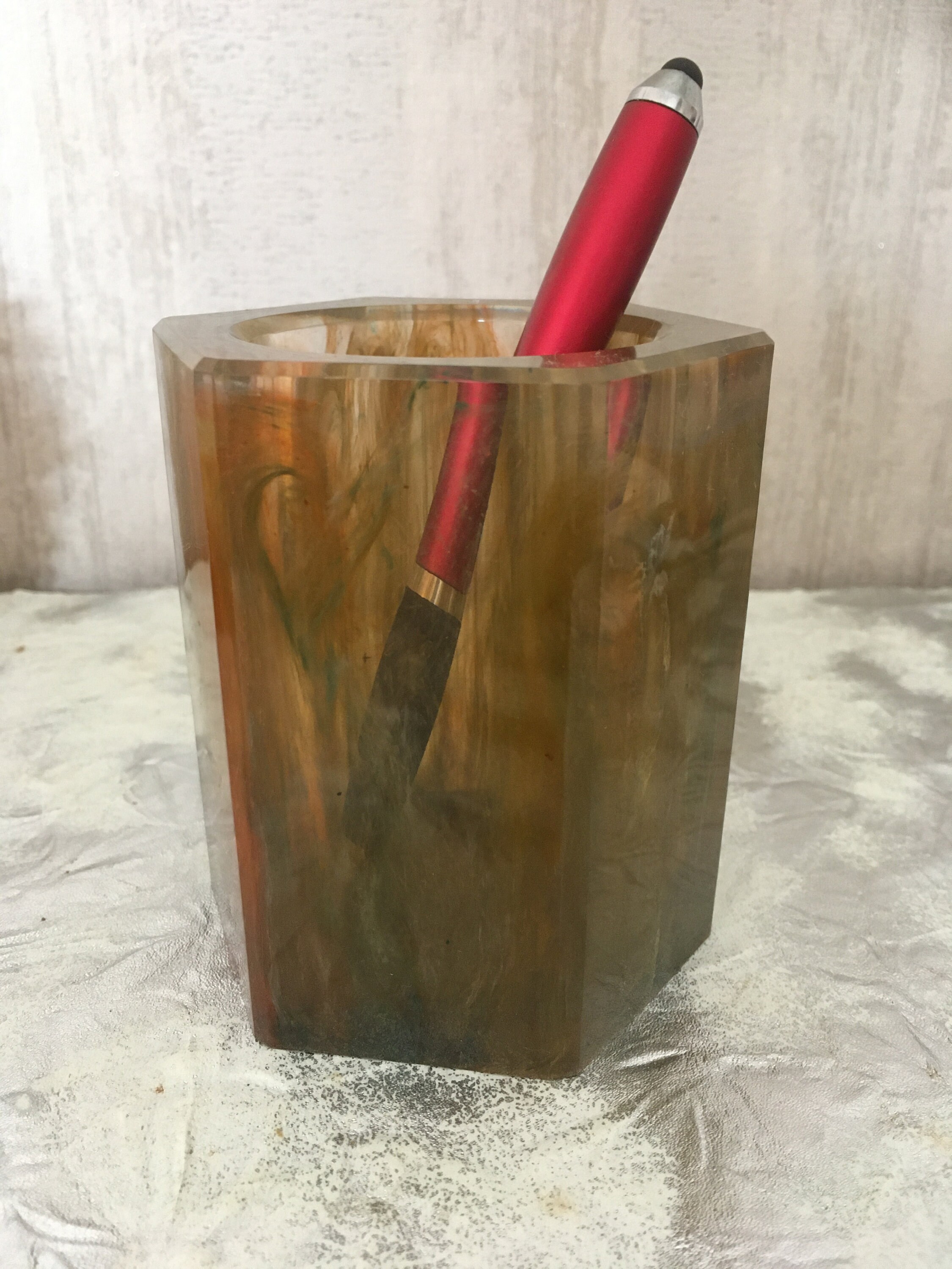 Pot à Crayons en Résine Époxy Couleur Marron Transparent Décoration