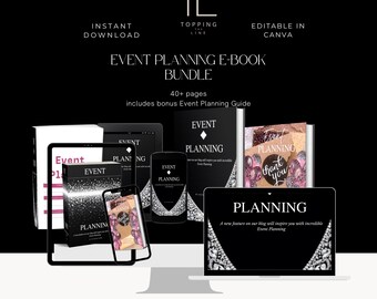 EVENT Planning E-book 40+ pgs Editable Template, 2 versions Event Planning Business, Social Media Marketing, Event Planner Backdrop Bundle