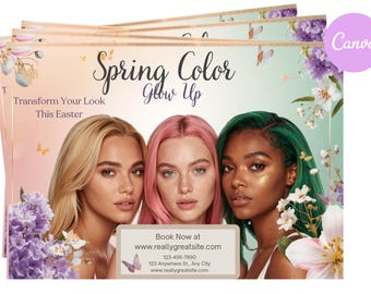 Hair Color Easter pastels Salon Flyer,  digital download template, Edit with Canva