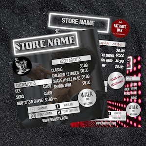 BARBER Shop Cuts Price List template Buy 1 get 2 free, Barber Flyer, diy , Pricelist Flyer, Haircut Flyer - Edit with Canva all 3 flyers