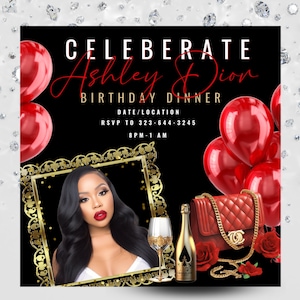 Luxury Red Birthday Flyer, Birthday, Birthday template, Black Gold n White Flyer, Editable Flyer, DIY Flyer, Pro Flyer, Birthday