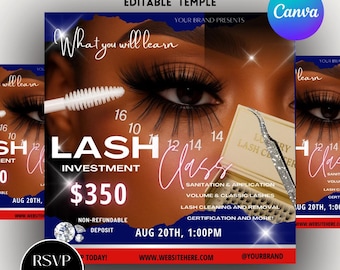 Lash Class Flyer Template: USA Theme Beauty Business (Canva Editable Digital Download