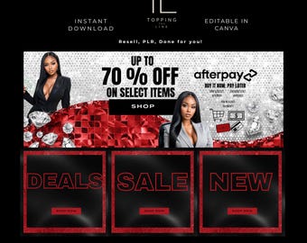 DIY, Red Luxury Glam Valentine Web kit banner set,  boutique website,  Wix webstore, Shopify, web kit , 2 FREE templates included