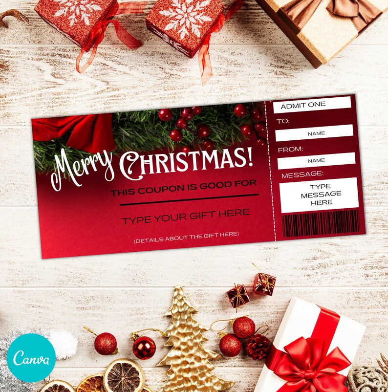 Christmas Coupon, Holiday Coupon, Holiday Template, Gift Voucher ...