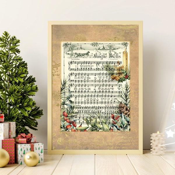 2 Printable Sheet Music - Jingle Bells & O Come All Ye Faithful Digital Print 2 sizes in Galileo Background Template Link to Edit Background
