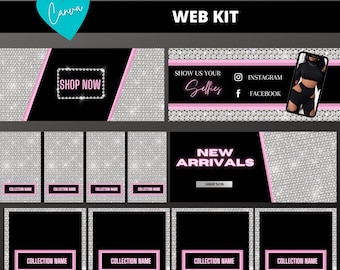 Glam Pink Web Kit: Website Banners, Social Media (Canva Editable)