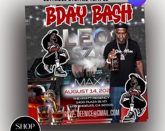 Leo SZN Birthday Flyer: Red & Black Party Invitation Template (Digital Download)