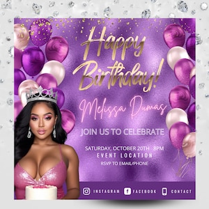Purple Gold n White Flyer, Birthday Flyer, Birthday Glam, Birthday template, Editable Flyer, DIY Flyer, Pro Flyer, Birthday